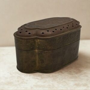 Vintage Pierced Brass Cricket/Incense Box • Large 8" Wide